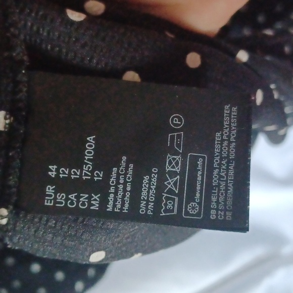 H&M Black Polka Dot Collared Long Sleeve Button Down Shirt Dress Size 12 - Picture 6 of 7